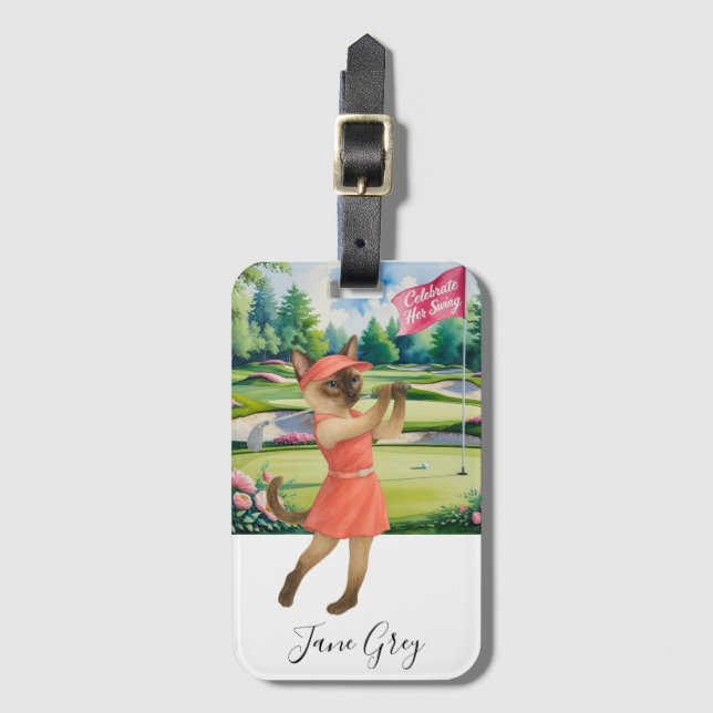Golfturnier der Frau für die siamesische Katze Gol Gepäckanhänger (Vorderseite Vertikal)