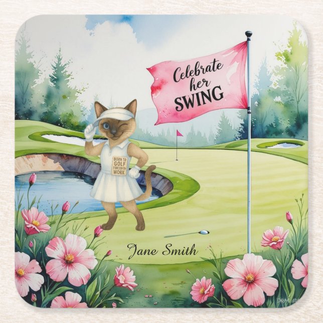 Golfturnier der Frau für die siamesische Katze Gol Rechteckiger Pappuntersetzer (Vorderseite)