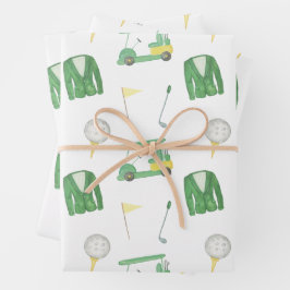 Golfturnier in Aquarellgrün und Gelb Geschenkpapier Set