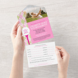 Golfturnier rosa kariertes Foto UAWG All In One Einladung