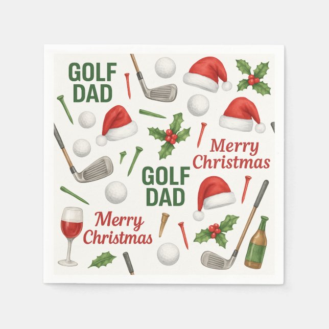 Golfurlaub mit Weineisen und Tee für Golf Vater Serviette (Vorderseite)