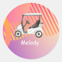 Golfwagen auf rosa farbigem Hintergrund mit Namen