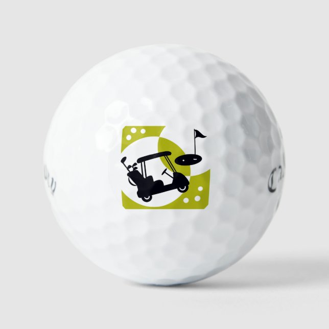 Golfwagen, Clubs & Grüntöne Golfball (Vorderseite)
