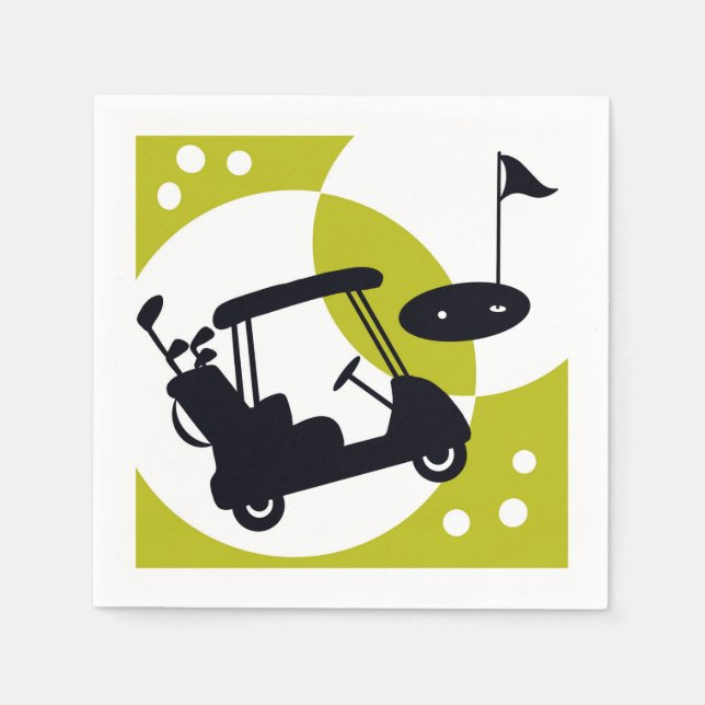 Golfwagen, Clubs & Grüntöne Serviette (Vorderseite)