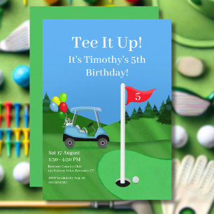 Golfwagen für Kinder auf dem Kurs zum Geburtstag Einladung