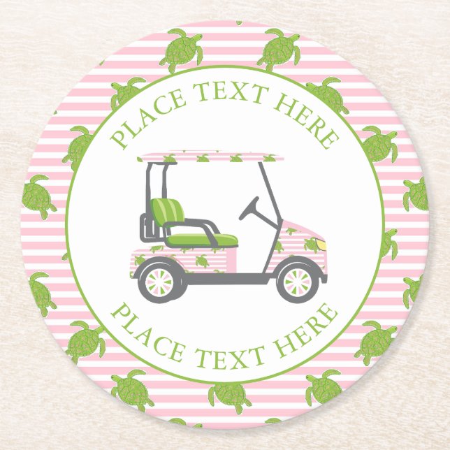 Golfwagen für Preppy-Schildkröten Runder Pappuntersetzer (Vorderseite)