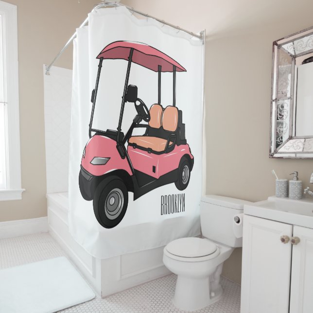 Golfwagen/Golf Buggy Cartoon Abbildung Duschvorhang (Beispiel)