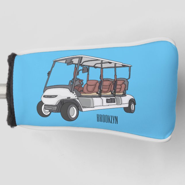 Golfwagen/Golf Buggy Cartoon Abbildung Golf Headcover (Vorderseite)