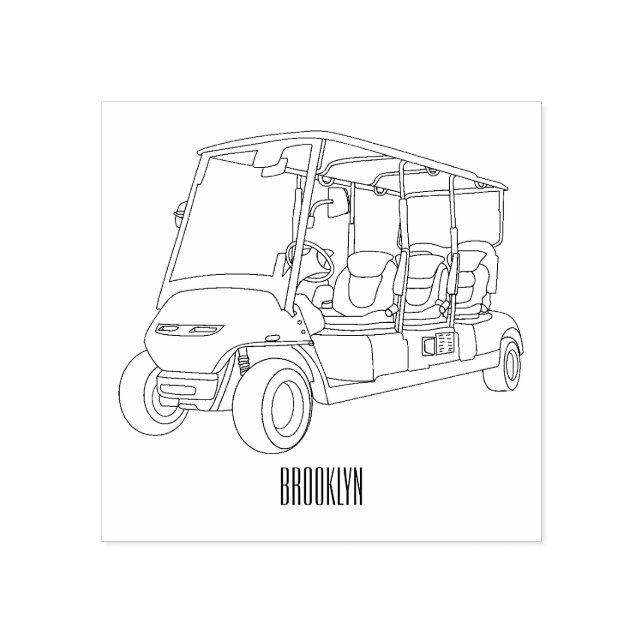 Golfwagen/Golf Buggy Cartoon Abbildung Gummistempel (Prägung)