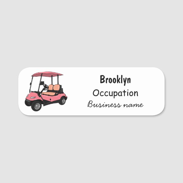 Golfwagen/Golf Buggy Cartoon Abbildung Namensschild (Vorderseite)