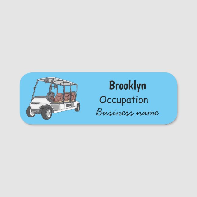 Golfwagen/Golf Buggy Cartoon Abbildung Namensschild (Vorderseite)