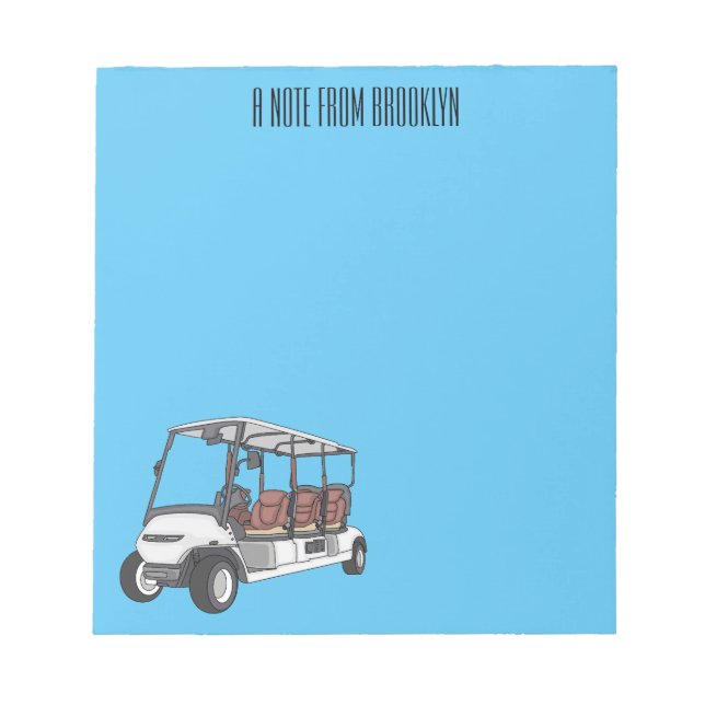 Golfwagen/Golf Buggy Cartoon Abbildung Notizblock (Vorderseite)