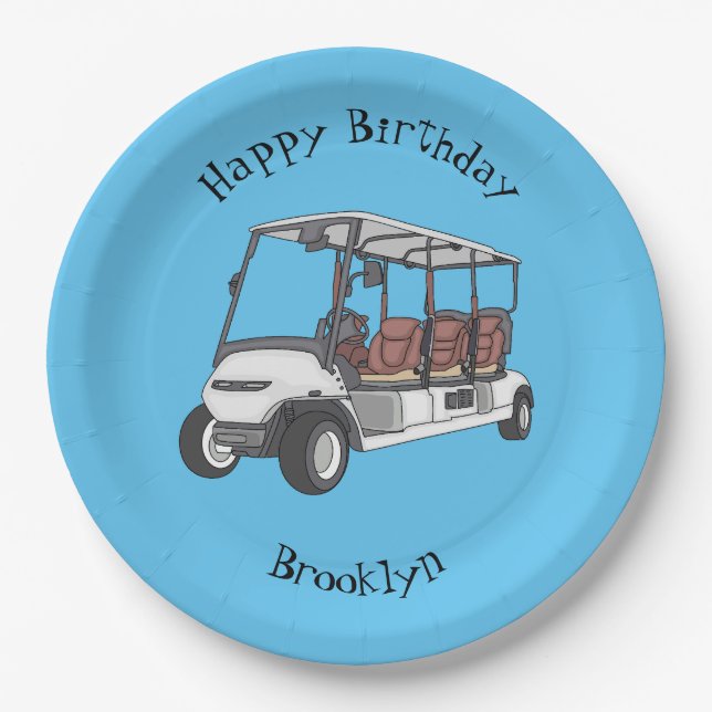 Golfwagen/Golf Buggy Cartoon Abbildung Pappteller (Vorderseite)
