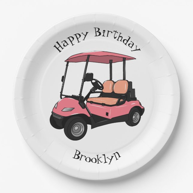 Golfwagen/Golf Buggy Cartoon Abbildung Pappteller (Vorderseite)