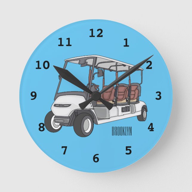 Golfwagen/Golf Buggy Cartoon Abbildung Runde Wanduhr (Vorderseite)
