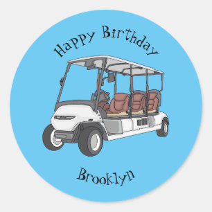 Golfwagen/Golf Buggy Cartoon Abbildung Runder Aufkleber