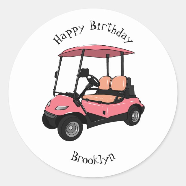 Golfwagen/Golf Buggy Cartoon Abbildung Runder Aufkleber (Vorderseite)