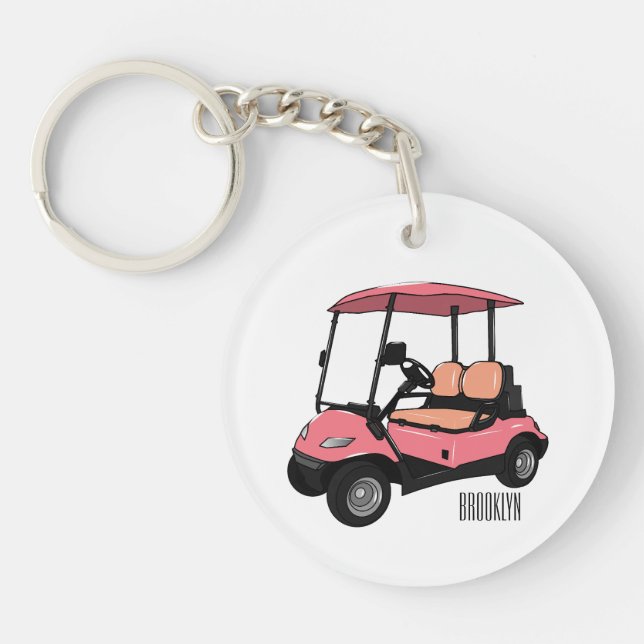 Golfwagen/Golf Buggy Cartoon Abbildung Schlüsselanhänger (Vorderseite)