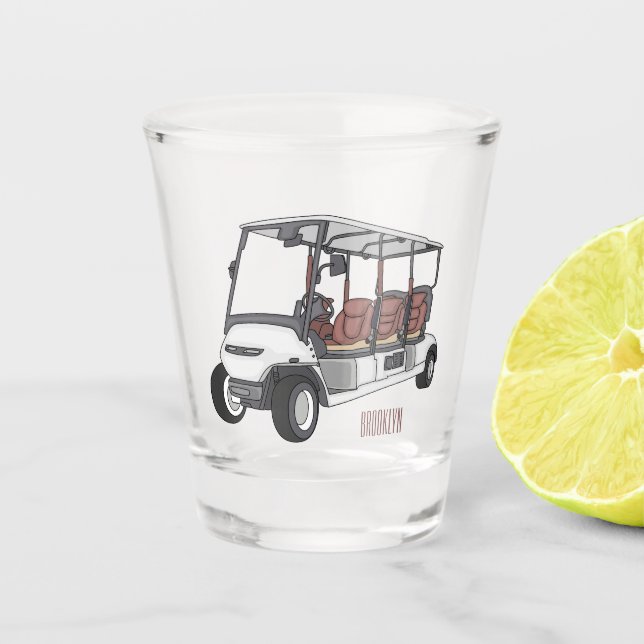 Golfwagen/Golf Buggy Cartoon Abbildung Schnapsglas (Vorderseite)