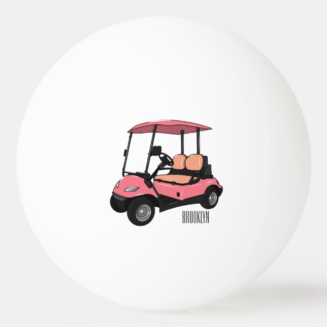 Golfwagen/Golf Buggy Cartoon Abbildung Tischtennisball (Vorderseite)
