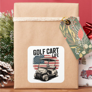 Golfwagen-Leben Ehemann Golfen Golfer Liebhaber Quadratischer Aufkleber