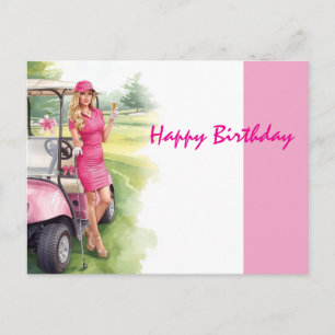 Golfwagen mit Alles Gute zum Geburtstag Golferin P Postkarte