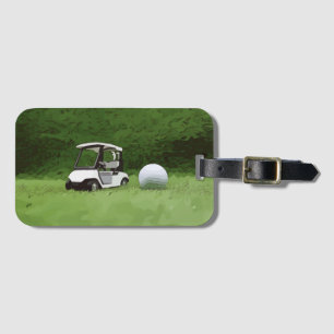 Golfwagen mit Buggy und Golfball sind grün Gepäckanhänger