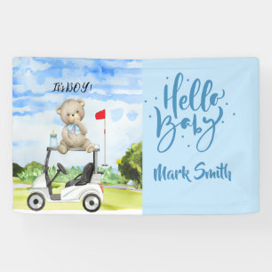 Golfwagen mit dem Text Hello Baby für einen Jungen Banner