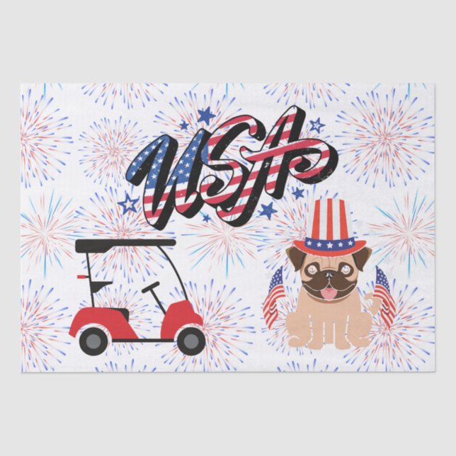 Golfwagen mit Flagge von Amerika für 4. Juli   Seidenpapier (Vorderseite)