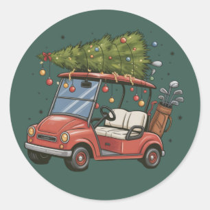 Golfwagen-Weihnachtsbaum Golf-Liebhaber-Geschenk Runder Aufkleber