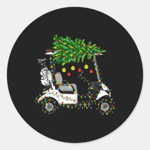 Golfwagen Weihnachtsbaum Lichter Xmas Sport Golfer Runder Aufkleber