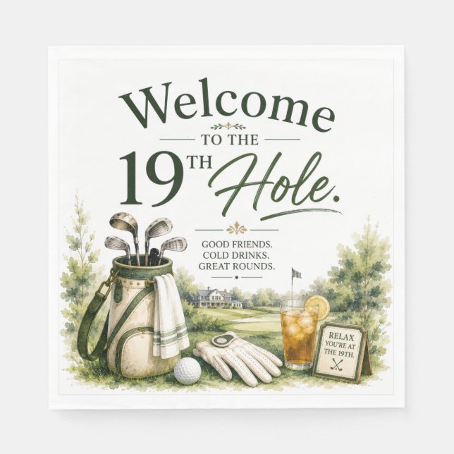 Golfzubehör mit Text auf Grün Serviette (Vorderseite)