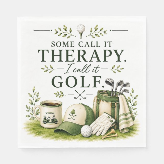 Golfzubehör mit Text auf Grün Serviette (Vorderseite)