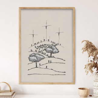 Golgota, Altes raues Kreuz, Kreuzigung, Jesus-Kuns Poster