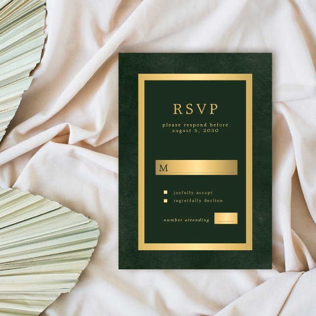 Golgrünen formalen Hochzeit moderne Typografie RSVP Karte (Von Creator hochgeladen)