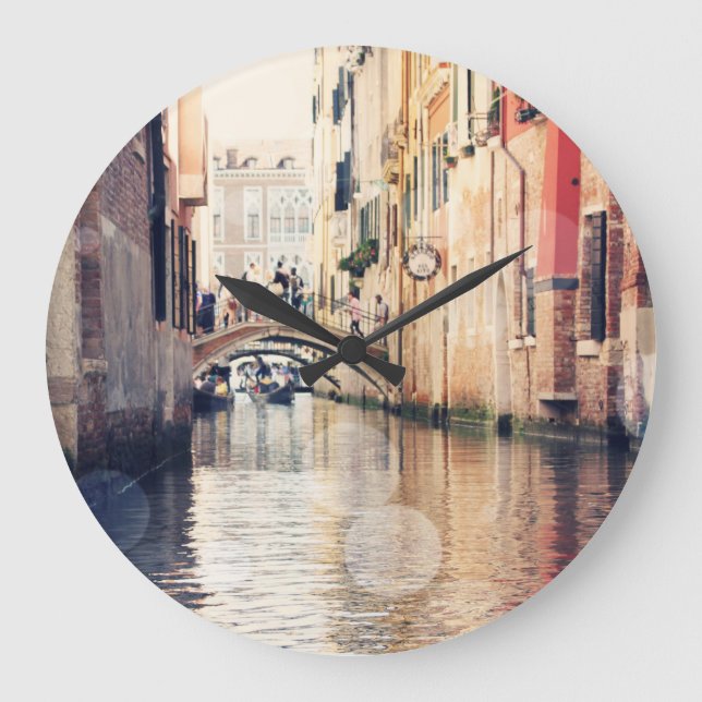 Gondel-Fotografie der Bestimmungsort-| Venedig Große Wanduhr (Vorderseite)