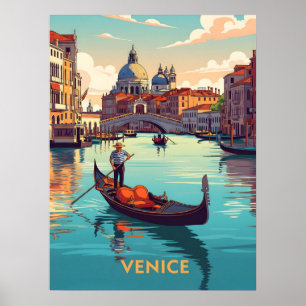Gondelfahrt in Venedig mit historischen Gebäuden Poster