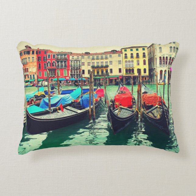 Gondeln am Canale Grande, Venedig, Italien. Retro Zierkissen (Vorderseite)