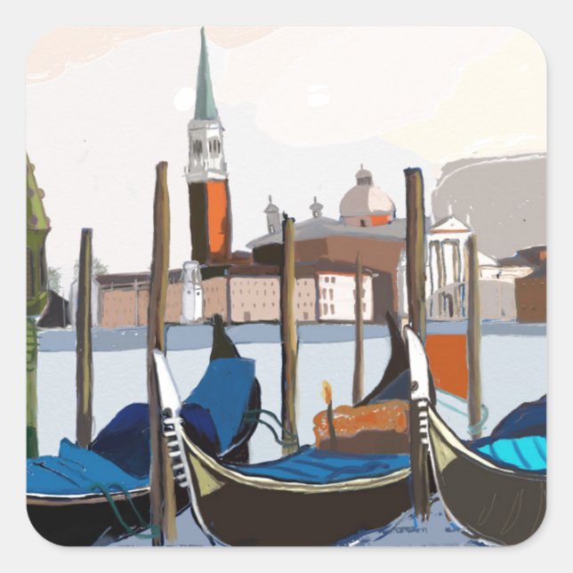 Gondeln am Markusplatz Venedig Quadratischer Aufkleber (Vorderseite)