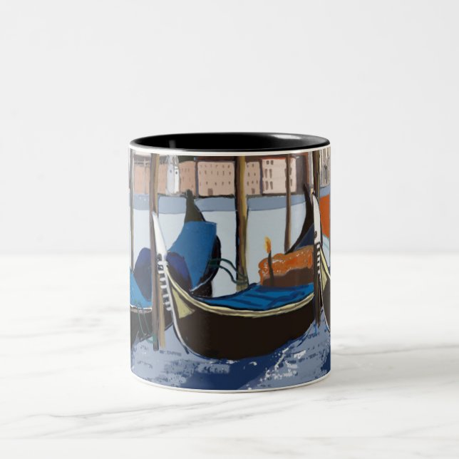 Gondeln am Markusplatz Venedig Zweifarbige Tasse (Mittel)