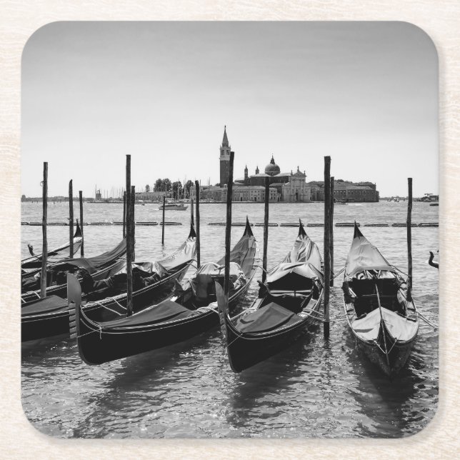 Gondeln in Venedig in Schwarz-Weiß Rechteckiger Pappuntersetzer (Vorderseite)