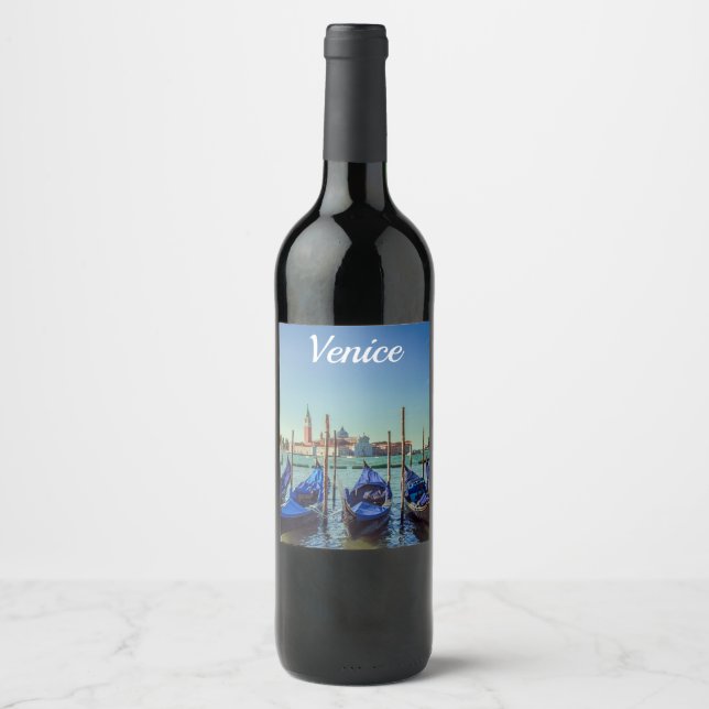 Gondeln in Venedig, Italien Weinetikett (Vorderseite)