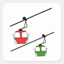 Gondolas rouges et verts avec autocollant skis.