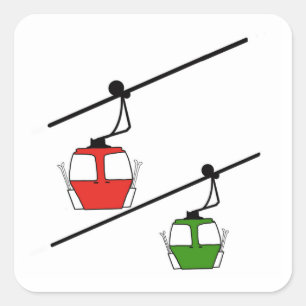 Gondolas rouges et verts avec autocollant skis.