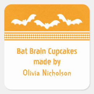 Gone Batty Halloween BackStickers, Orange & Whi Quadratischer Aufkleber