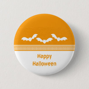 Gone Batty Halloween Button, Orange & White Button