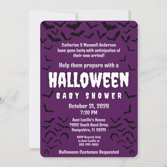 Gone Batty Halloween Kostüm Party Babydusche Einladung (Vorderseite)