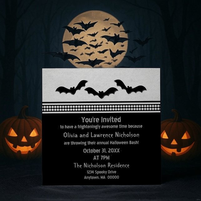 Gone Batty Halloween-Party Einladung, leicht grau Einladung (Light Gray Gone Batty Halloween Party Invitation)