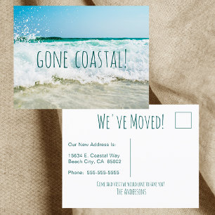 Gone Coastal Neues Zuhause-Welle am Strand Aquarel Ankündigungspostkarte