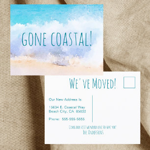 Gone Coastal Neues Zuhause-Welle am Strand Aquarel Ankündigungspostkarte